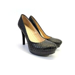Calvin Klein Women's Size 8.5‎ Kendall Fish Skin Black High Heel Pumps Sexy EUC